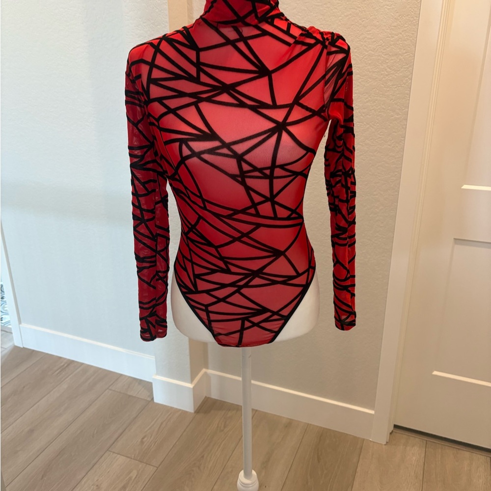 Chic Red Geometric Pattern Bodysuit - image 1